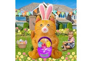 Ciaell 5.2FT Easter Inflatables Outdoor Decorations - Easter Inflatable Cat Outdoor Easter Decorations Yard with Bunny Ears Built in Bright LED Light for Garden Lawn Indoor Easter Holiday Party