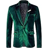 WEEN CHARM Velvet Blazer for Men Slim Fit One Button Sport Coat Tuxedo Jacket for Prom Wedding Party Dinner