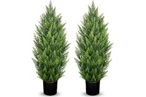 Briful 3ft Cedar Topiary Trees Artificial Outdoor Set of 2, Realistic Faux Cedar Pines with Pots, UV Resistant Christmas Greenery for Holiday Decor, Indoor Farmhouse Entryway Patio Door Plants