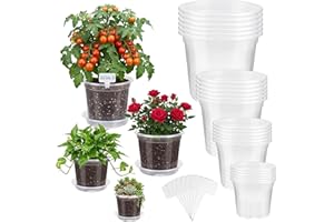 Lainballow 24 Pcs Clear Nursery Pots for Plants, 4/5/6/7 Inch Plastic Plant Pots, High Transparency Seedling Planter with Dra