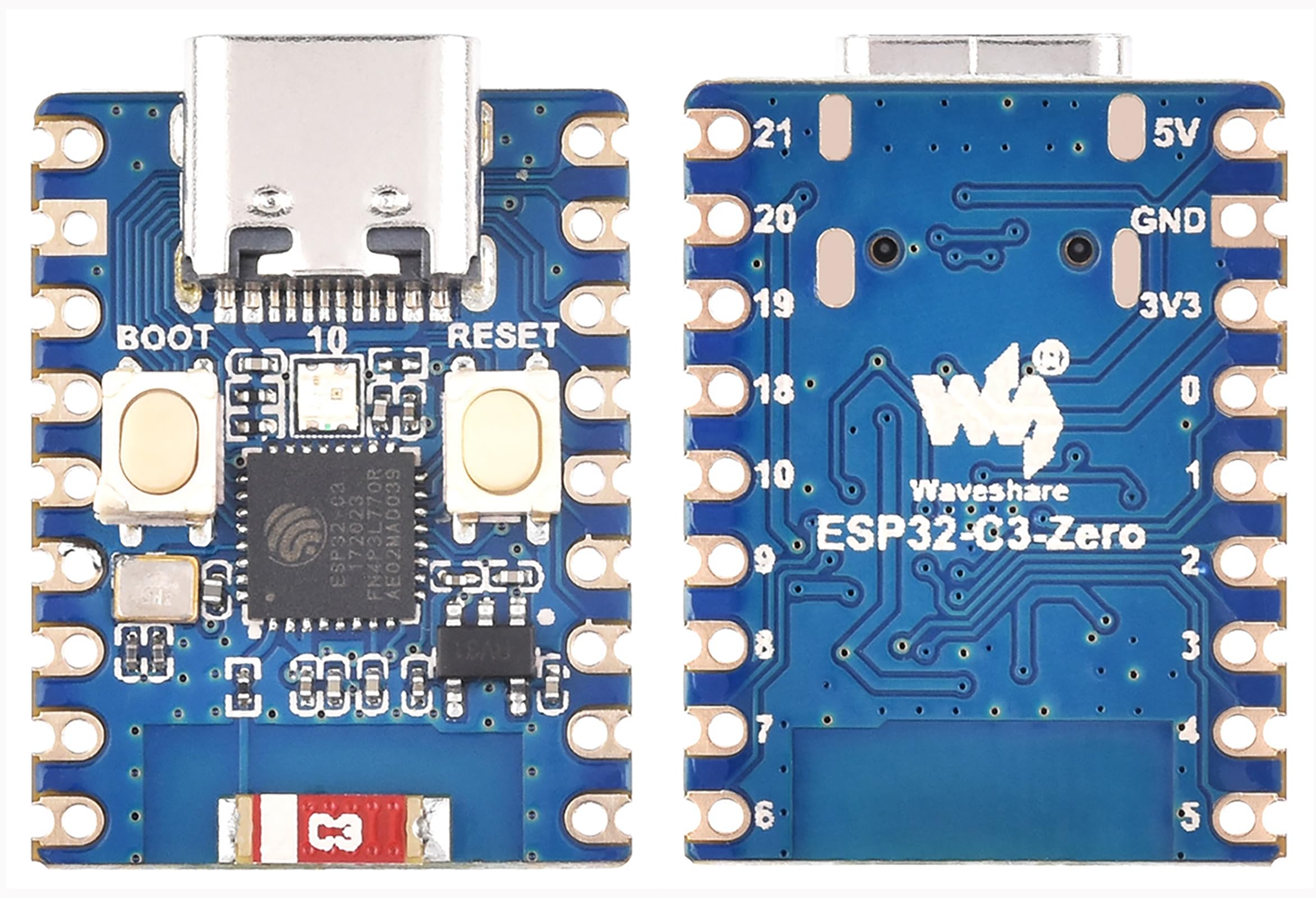 ESP32-C3 Mini Development Board, Based on ESP32-C3FN4 Single-Core Processor 160MHz Running Frequency, Support 2.4GHz W-i-F-i & Blue-Too-th 5, Onboard 400KB of SRAM and 384KB ROM, 4MB Flash Memory