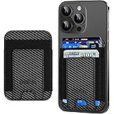 Phone Card Holder, Leather Phone Wallet Stick On, Stronger Adhesive Card Holder for Back of Phone, Credit Card Holder for Phone Case iPhone, Samsung, RFID Blocking, Fit 7 Cards, Black Carbon Fiber