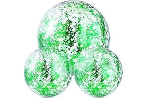 Hsei 3 Pcs Inflatable Beach Ball Glitter Christmas Swimming Pool Balls Floatable Confetti Blow Up Toys Decorations for Outdoor Summer Party Favor(Green)