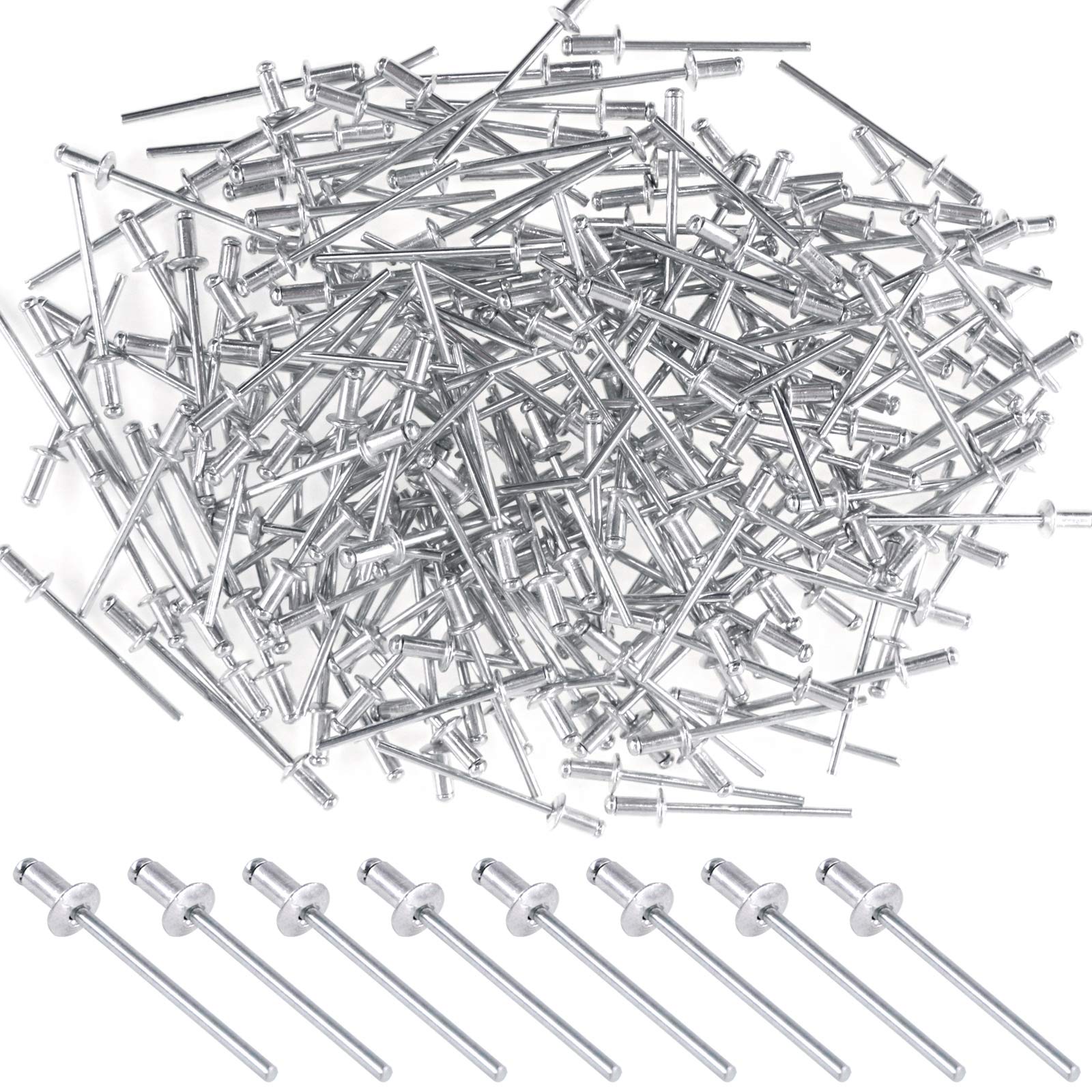 Mardatt 200Pcs Aluminum Blind Rivets 1/8 x 1/4 Inch (3.2x6mm) Pop Rivets Decorating Fastener Core Pulling Rivets for Sheet Metal, Woodworking, Industrial