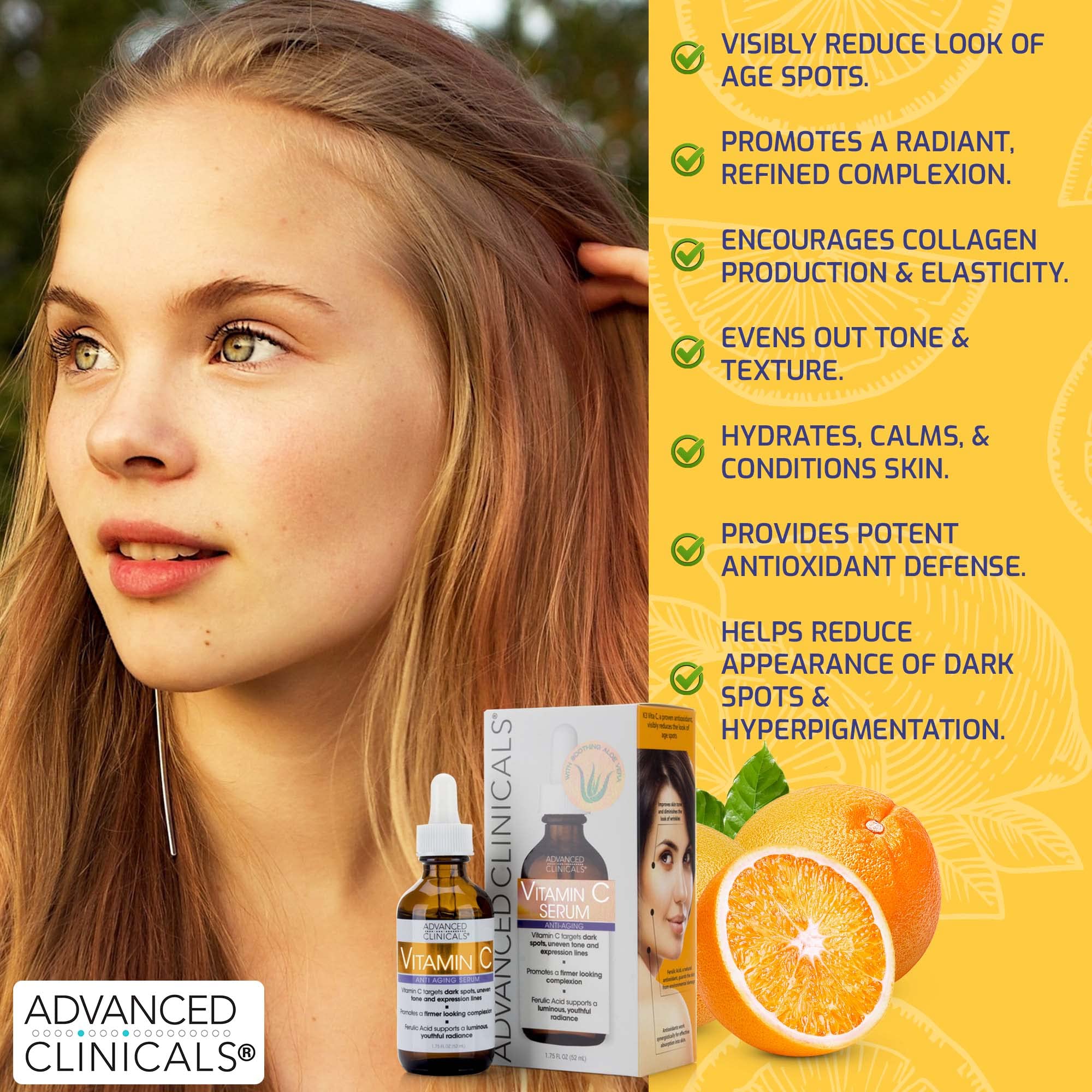 Advanced Clinicals Brightening Vitamin C Serum For Face With Glycolic Acid + Lactic Acid | Vitamin C Eye Serum Face Moisturizer For Improving Look Of Dark Spots & Uneven Complexion, 1.75 Fl Oz