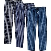 MoFiz Mens Cotton Pajama Pants Lightweight Lounge Sleep Plaid Bottoms with Pockets Drawstring