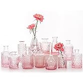SUPMIND 12Pcs Glass Bud Vase Set, Small Flower Vase for Centerpieces, Pink Bud Vases in Bulk, Mini Vintage Vase for Rustic We