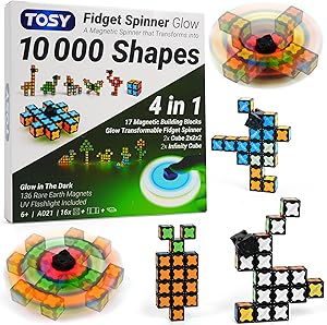 TOSY Magnet Fidget Spinner Glow – 16 Bausteine, 3-in-1: verwandelbarer Fidget-Spinner, Infinity-/Puzzlewürfel, Leuchtend, Ostergeschenk für Kinder/Erwachsene, STEM-Sensorik Anti-Stress Spielzeug
