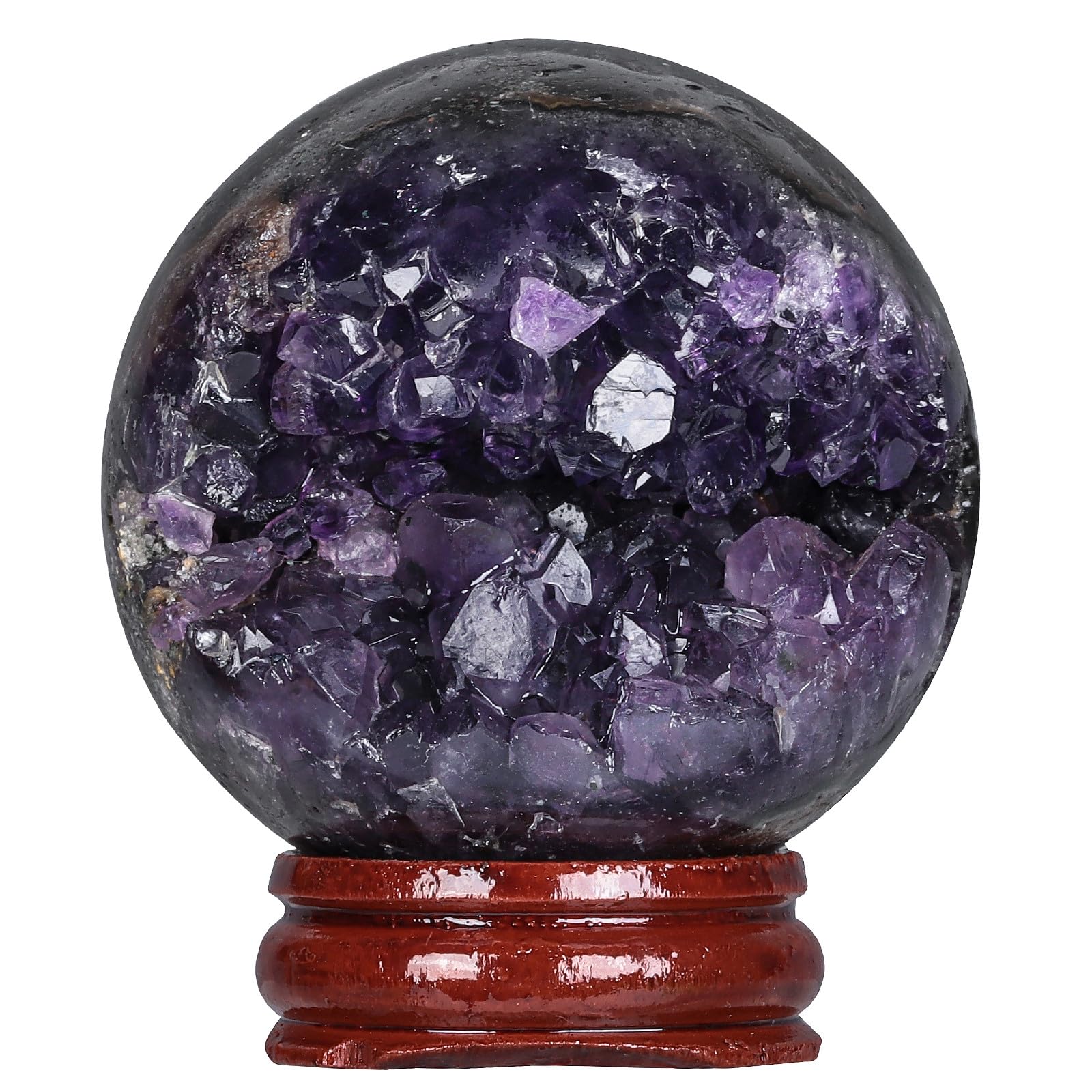 Nupuyai Natural Amethyst Geode Crystal Ball with Wooden Stand, Feng Shui Druzy Sphere Stone Ball for Divination Home Decor 40-50mm