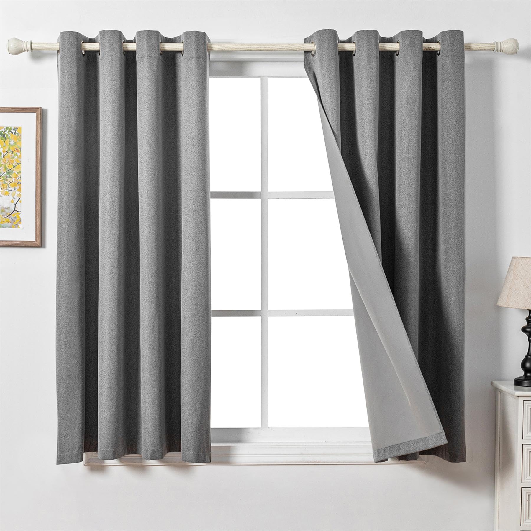 MYSKY HOME Opaque Thermal Curtains Bedroom Heat Protection Curtain with Eyelets for Living Room Blackout Curtains, Set of 2 H 175 x W 140 cm, Dark Grey