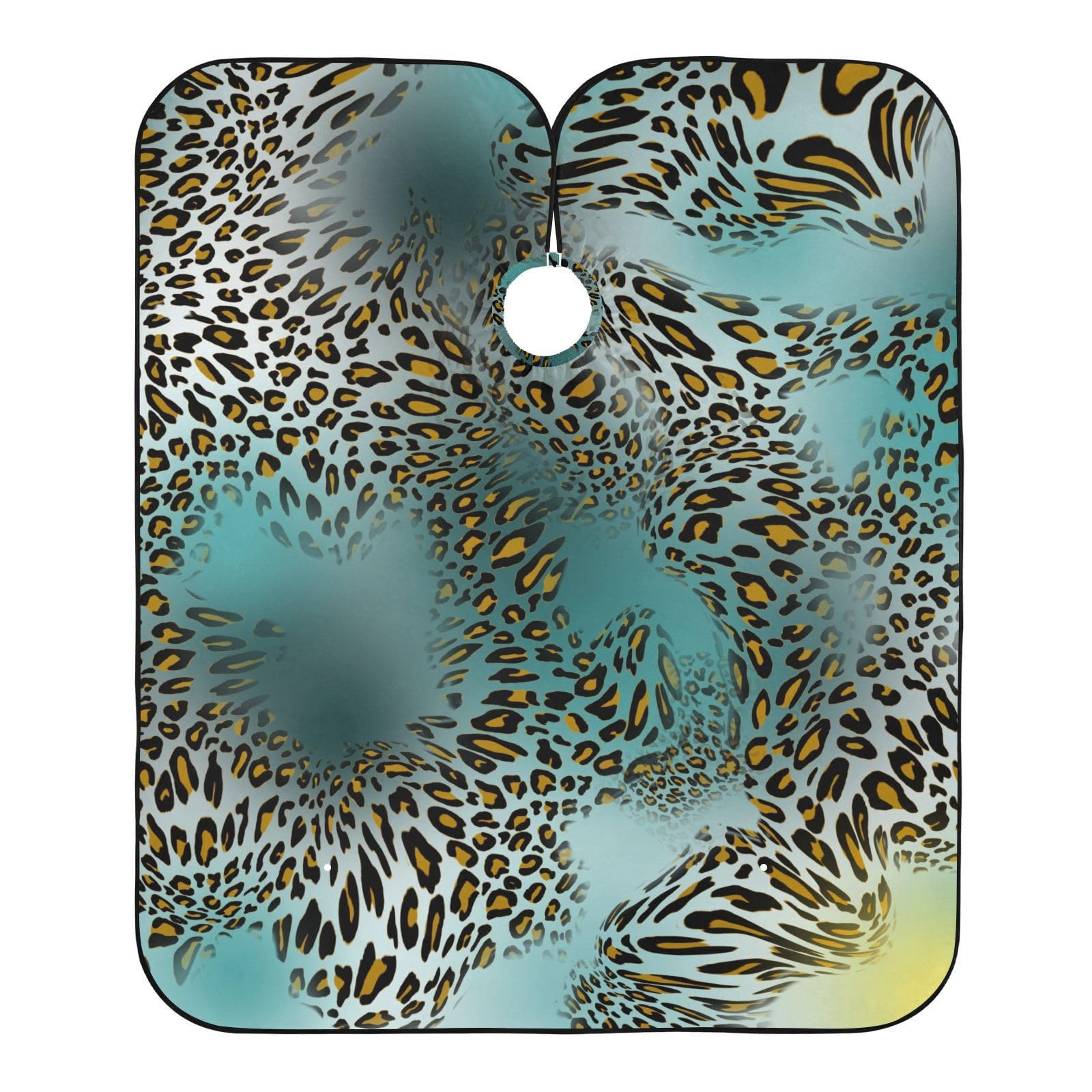 SDMKA Leopart Turquoise Print Professional Barber Cape Cheetah Print Waterproof Hairdressing Cape with Snap Closure Multifunctional Barber Apron for Men and Women