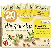 Wissotzky Chamomile Tea with Nana Mint, Herbal Tea, 20 Tea Bags | Caffeine Free | Soothing Blend | Sleep Support