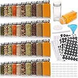42 Pcs Glass Spice Jars with 810 Spice Labels - 4oz Empty Square Spice Bottles - Shaker Lids and Airtight Metal Caps - Chalk 