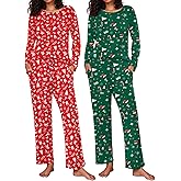 Ekouaer 2 Pack Womens Pajama Sets Long Sleeve Pjs Lounge Set Soft Comfy Sleepwear Winter Loungewear