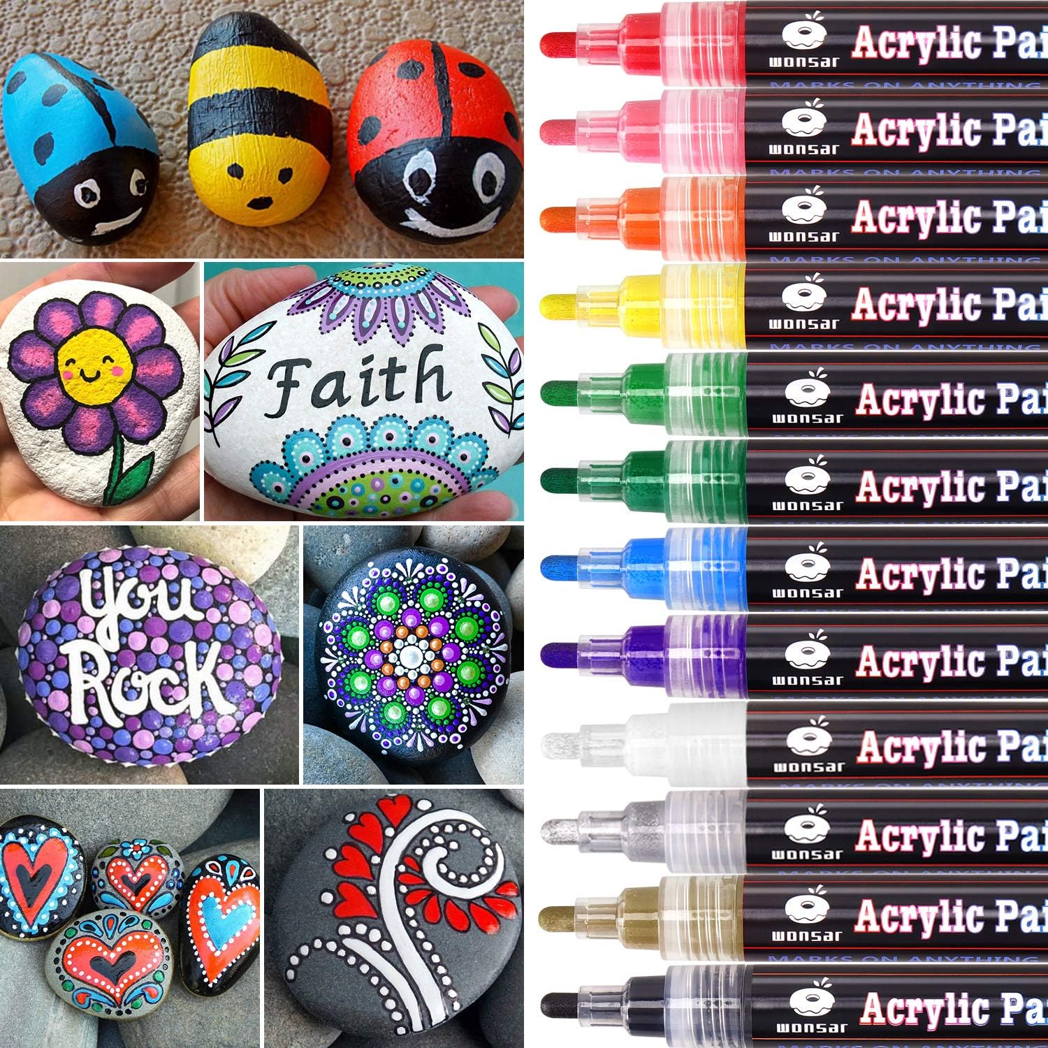 WONSAR Acrylic Paint Pens for Rock Painting, Ceramics