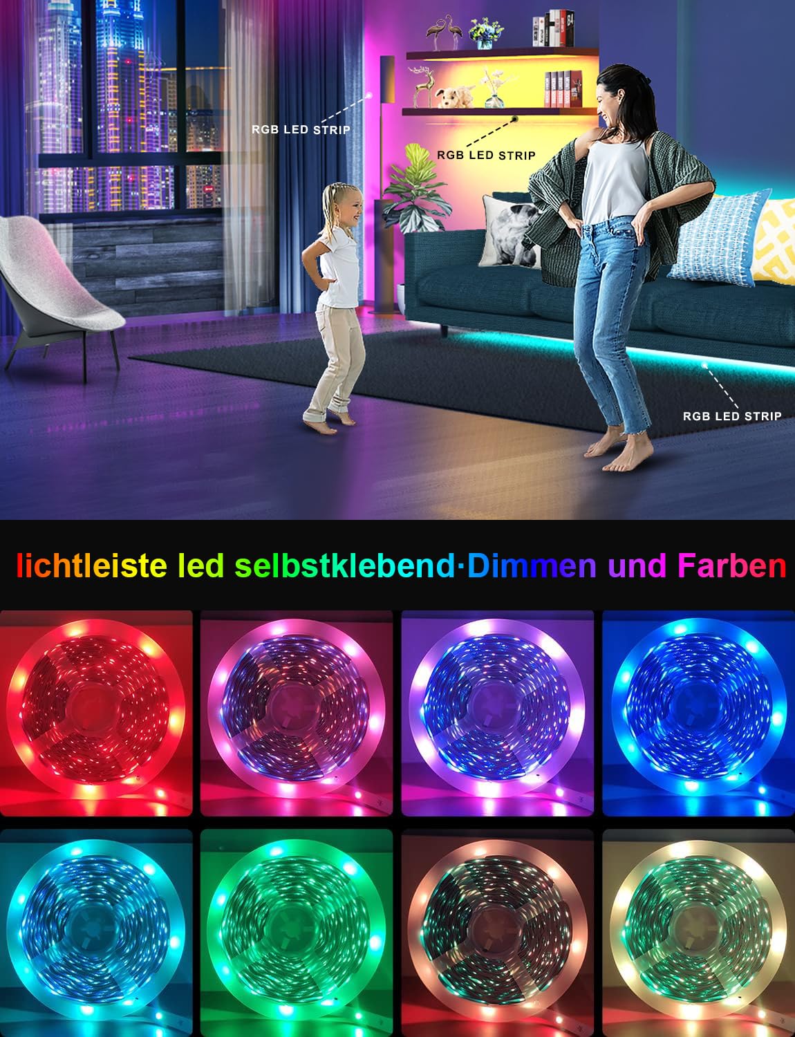 IKERY LED Streifen 20 m RGB lichtband, Bluetooth LED Strip, Selbstklebend, 16 Millionen Farben, Farbwechsel, Musiksynchronisation, Steuerung per App, geeignet für Innendekoration, Bars, Partys 3