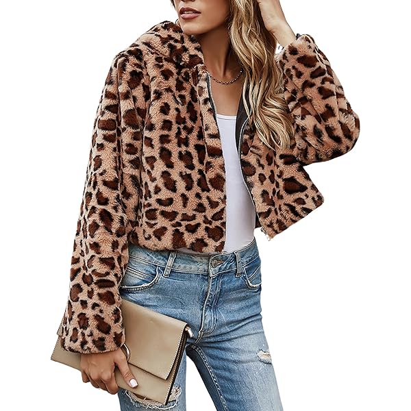 XUNRYAN Womens Leopard Print Fleece Coat Hooded Spring Winter Fall