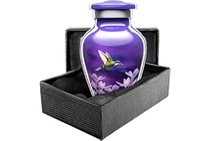 Olivia Memorials Small Urn for Ashes Women Men Adult | Mini Hummingbird Urns for Female Male Human Purple Urn Keepsake Carefully Handcrafted Funeral Decorative