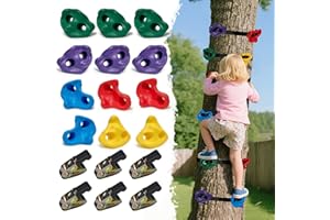 SREHRLY 12 PCS Large Tree Climbing Holds for Kids, Adult Rock Wall Holds Grips Ninja Tree Climbing Holds for Indoor and Outdoor Playground Play Set with 6 Ratchet Straps