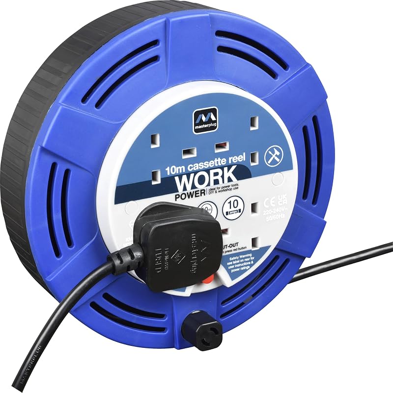 Masterplug Four Socket 10m Cassette Reel Extension Lead MCT1010/4BL