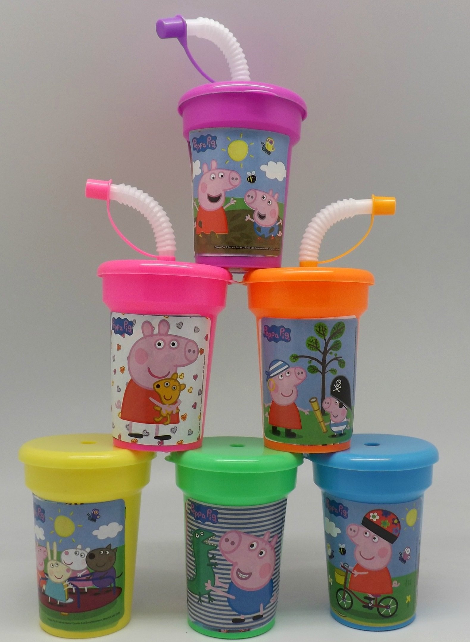 6 Peppa Pig Stickers Birthday Sipper Cups with lids Party Favor Cups