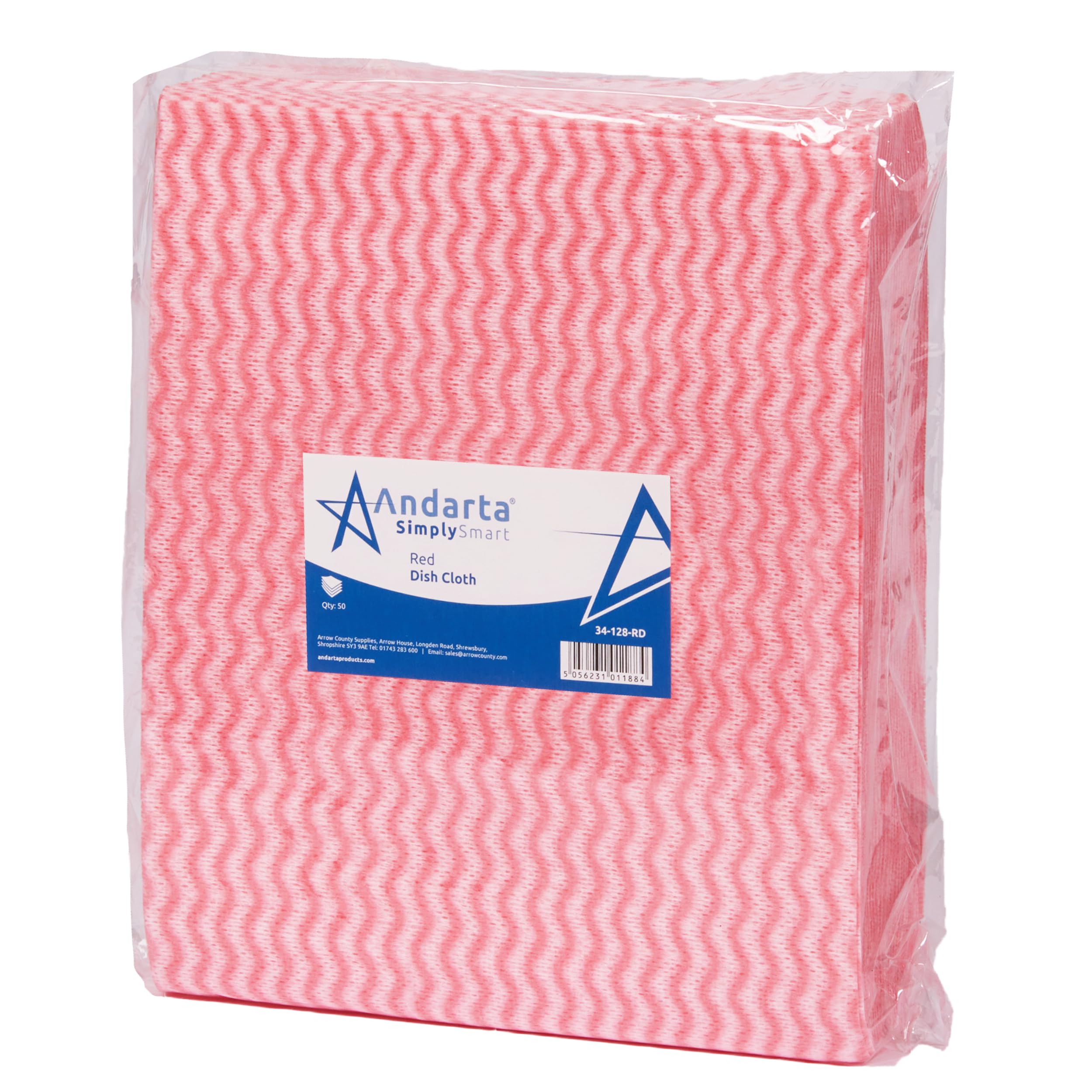 andarta - Red J-Dish Cloths - Pack of 50 (35 x 42cm) - Versatile Cleaning Cloths for Kitchens, Bathrooms and General Areas - Absorbent, Quick-Drying, Washable and Lightweight