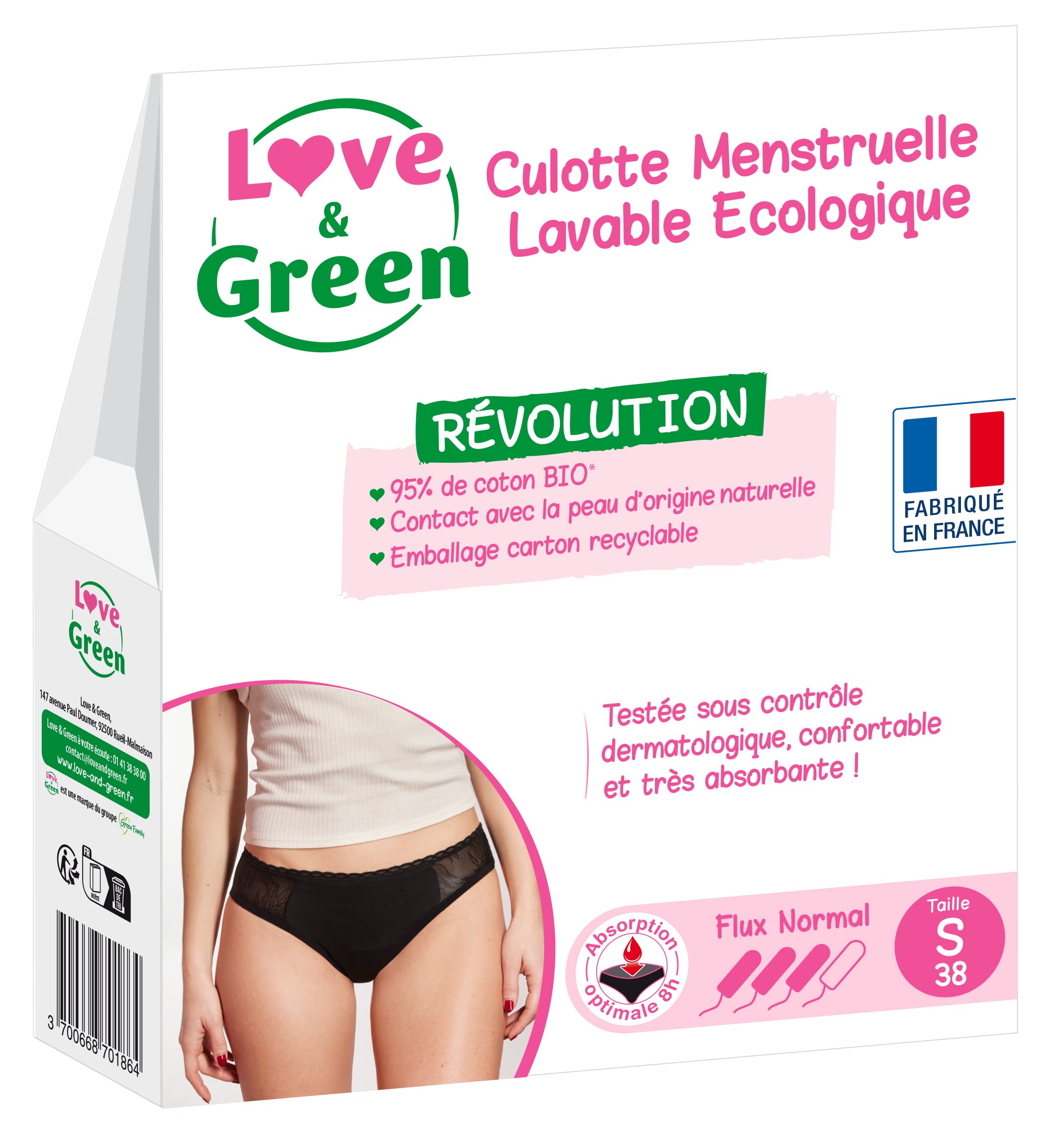 Love & Green LG Menstrual Panties Washable Ecological Size S Normal Flow Black