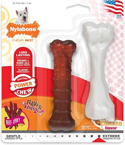 Nylabone Power Chew Durable Dog Chew Twin Pack Small up to 11 kg Beef Jerky &