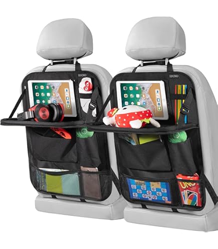 Ergocar 2 Packs PU lederen auto-organizers, achterbank-beschermhoes, kick-mat auto-achterbank-organizer met 10,1 inch iPad/tablethouder, meerdere vakken, inclusief tissuedoos, zwart