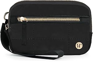 Sunpour Wristlet Wallets for Women Nylon Quilted Iris Wallet Credit Card Holder with 3 Zipper Purse for Travel Clutch Wallet