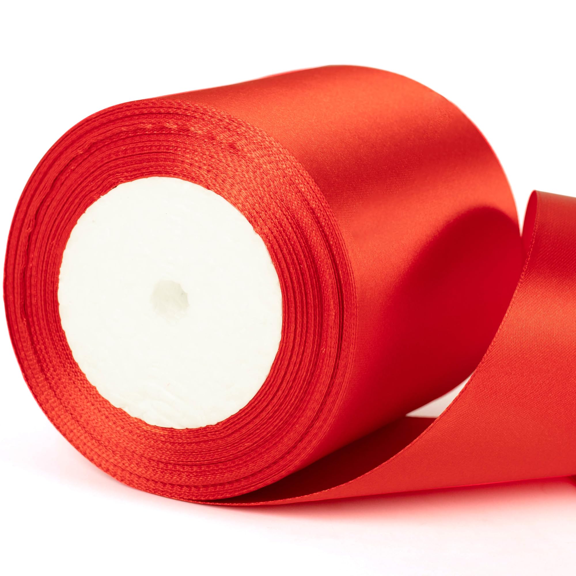 22m x 10cm Wide Red Satin Ribbon, Red Thick Wedding Car Ribbon for Gift Wrapping, Bouquet, Cake, Craft Decorations, Premium 4 Inch Florist Ribbons for Christmas Birthday Present — image 1