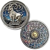 F4godwar 12 Zodiac Capricorn Challenge Commemorative Coins - Constellation Metal Collectible Coins - Creative Novelty Coin Set - Birthday/Astrology Enthusiast Gift