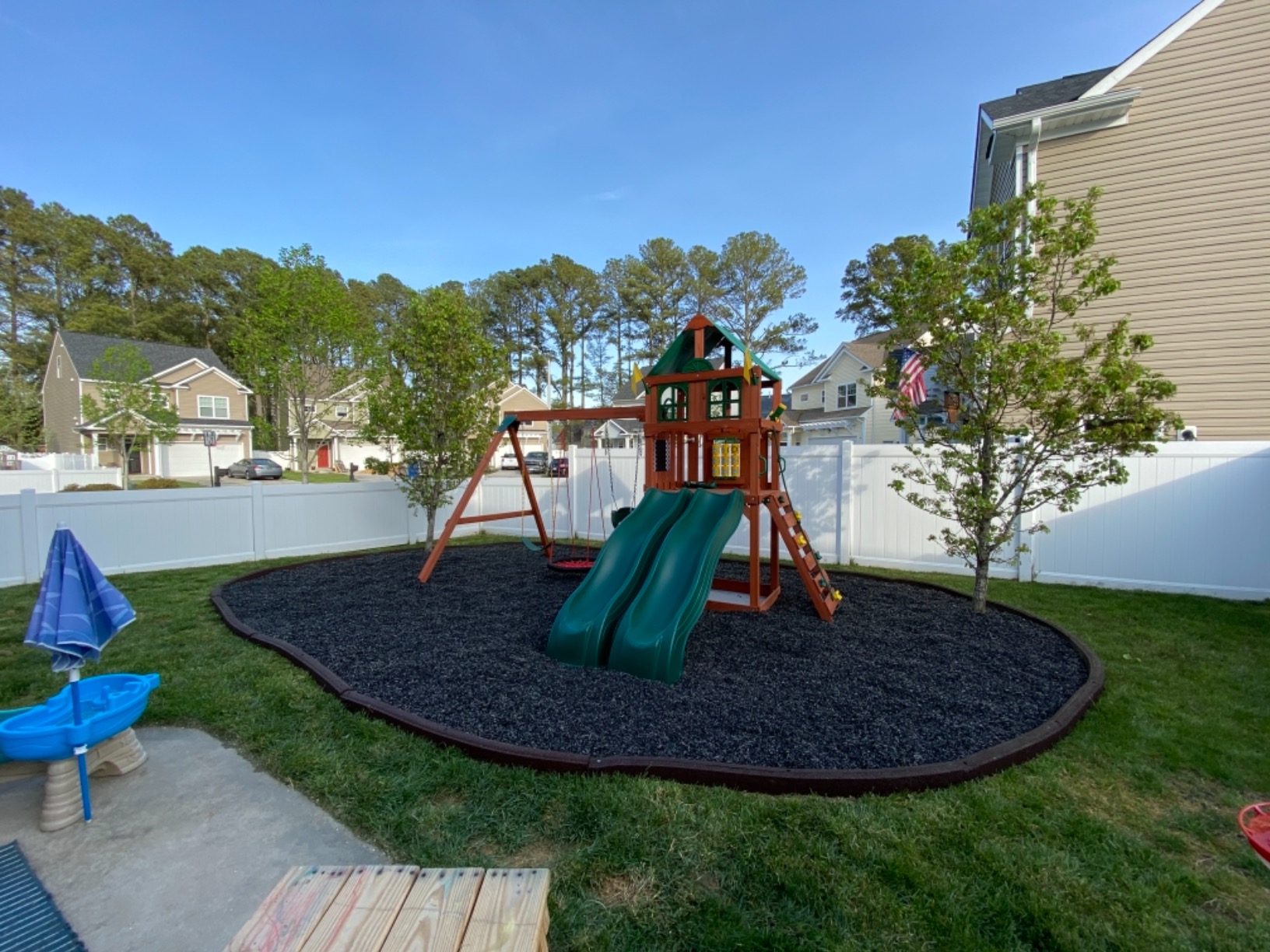 80/mo Finance Gorilla Playsets 011057 Playmaker Deluxe Wooden Swing Set with Vinyl Canopy