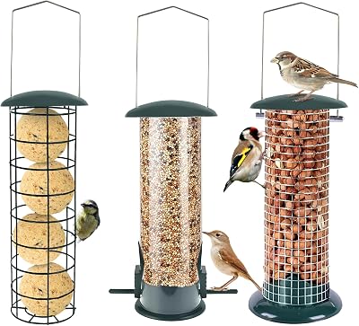 Green Haven 3-Pack Metal Bird Feeders Tube Dense Mesh Coarse Mesh