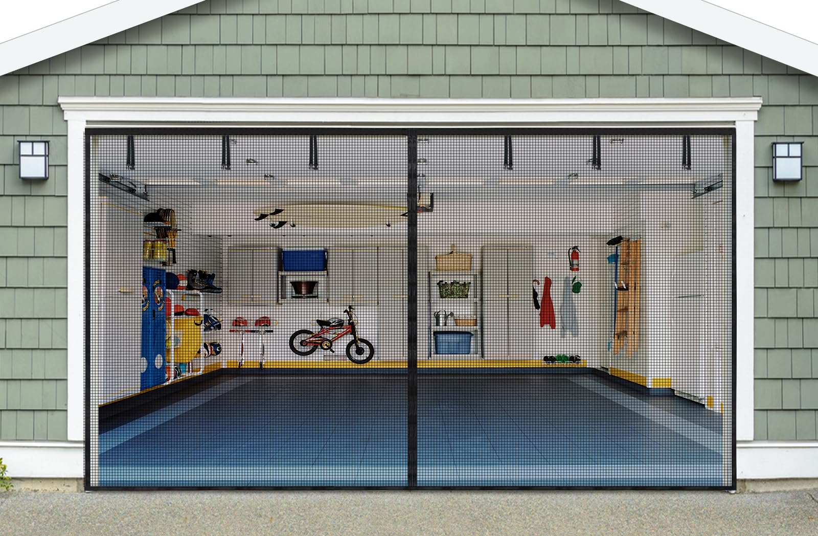 Photo 1 of Magnetic Garage Door Screen for 2 Car 16x7 FT, innhom Garage Screen Doors for 2 Car Garage, Double Door Screen Magnetic Closure Mesh Screen Door with 36 Magnets, Fits Door up to 194" x 84" Black