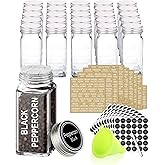 SWOMMOLY 25 Glass Spice Jars with 703 Spice Labels, Chalk Marker and Funnel Complete Set. 25 Square Glass Jars 4OZ, Airtight 