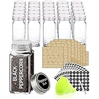 SWOMMOLY 25 Glass Spice Jars with 713 Spice Labels, Chalk Marker and Funnel Complete Set. 25 Square Glass Jars 4OZ…