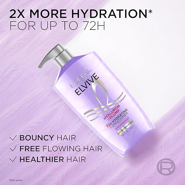 L’OREAL PARIS ELVIVE HYALURON PLUMP HYDRATING CONDITIONER FOR DEHYDRATED, DRY HAIR INFUSED WITH HYALURONIC ACID CARE COMPLEX, PARABEN-FREE, 26.5 FL OZ