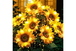 BOMIER Solar Garden Lights, 3 Pack Solar Flowers Outdoor Waterproof with 9 Sunflower Lights, Solar Lights for Outside Garden Decor, Outdoor Solar Lights for Yard Lights, Solar Flower Lights Backyard Decor