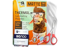 Matte Thermal Laminating Pouches, Matte Finish, 9 x 11.5 Inches, 3 Mil Thick, 30 Pack, Suited for Letter Size Laminating Shee