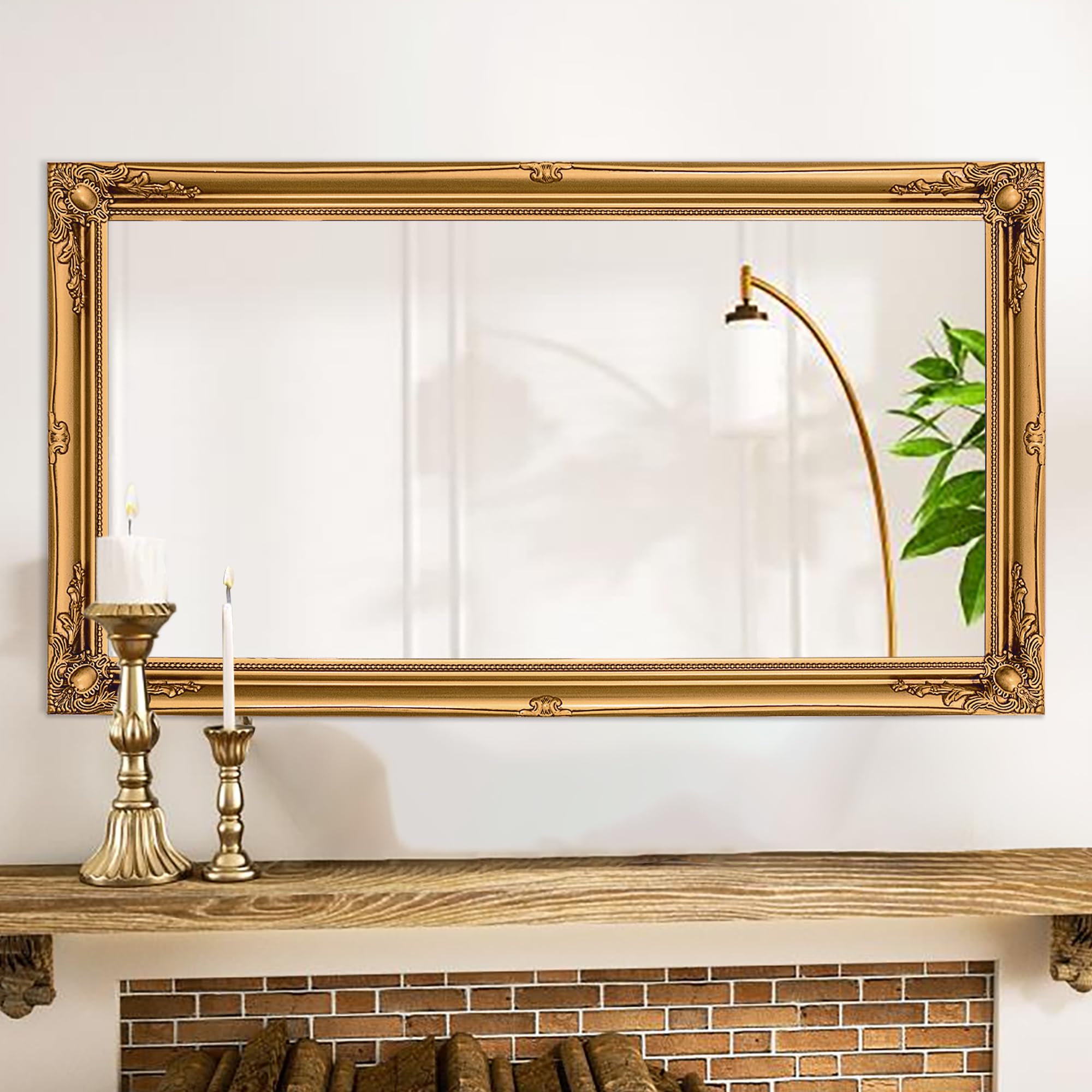 Photo 1 of Large Antique Mirror, Gold Vintage Baroque Mirror with Ornate Frame, Traditional Gold Wall Decor for Entryway, Living Room, Horizontal/Vertical, 53" x 30"