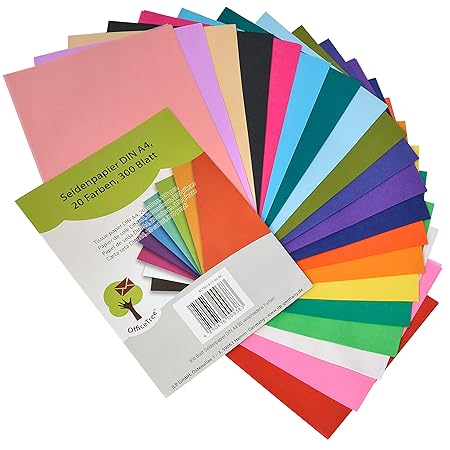 Officetree Carta Velina Colorata A4 Per Decorazioni Creative Lavoretti Per Bambini E Adulti Semitrasparente In 20 Colori Diversi 300 Fogli