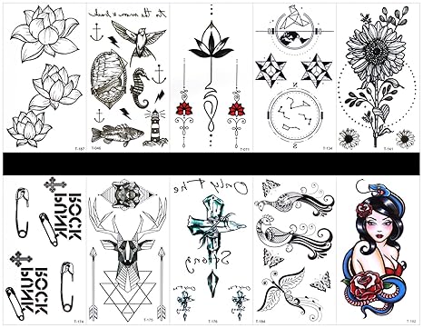 Interookie 10pcs Faux Autocollants De Tatouage Paon