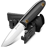 Dragon Creek Fixed Blade Knife - Black Small Outdoor Survival Knife | Non-Slip Full Tang Handle with 2 Holes &amp; Portable Sheath for Camping Hiking Birthday Gift Men