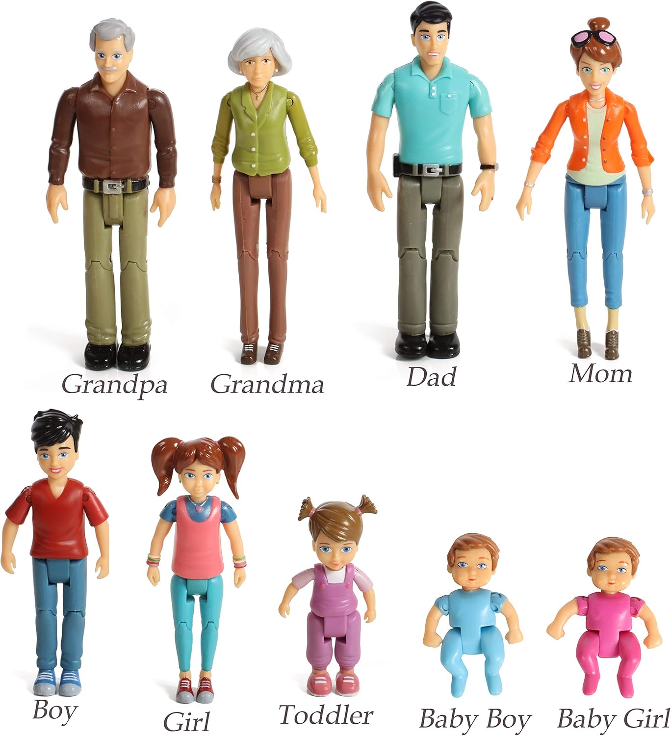 Beverly Hills Doll Collection Sweet Li'l Family Dollhouse People Set of 9 Action Figure Set - Grandpa, Grandma, Mom, Dad, Sister, Brother, Toddler, Twin Boy & Girl: Toys & Games
