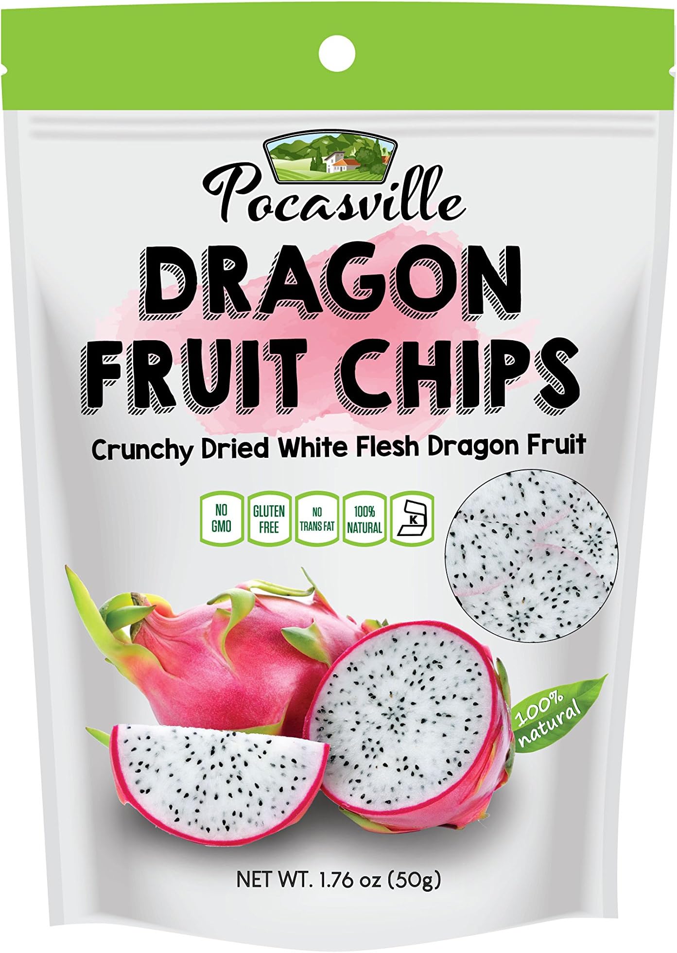 Pocas Premium Dragon Fruit Chips, White Dragon Fruit, 1.76 Ounce (Pack of 6)