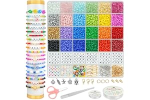 Dowsabel 4000Pcs 4mm Glass Seed Beads for Jewelry Bracelet Making Kit, 24 Colors Friendship Bracelet Making Kit, Waist Beads Set with Letter Beads Charms, DIY Art Craft Girls Gifts