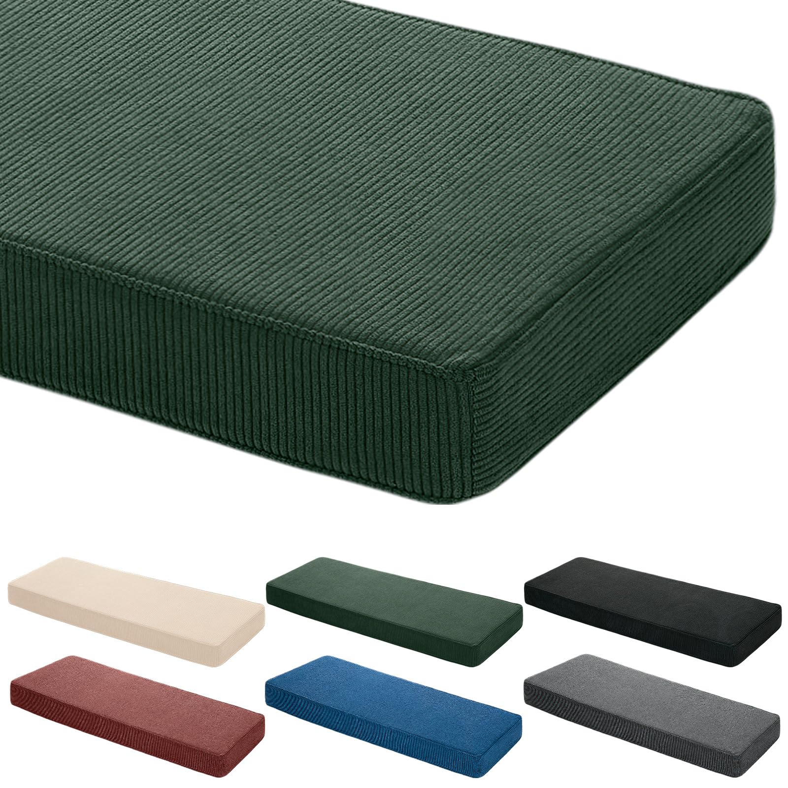 Photo 1 of Wenqik Corduroy Indoor Bench Cushion 42x16 Furniture Loveseat Patio Swing Piano Wicker Couch Window Seat Pad Thickened Memory Sponge Back Cushion Farmhouse Boho Textured Home Decorative (Green)