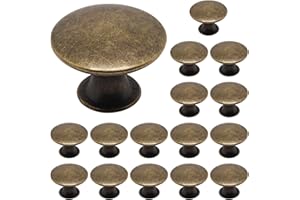 SWZHAI 16 Pack Antique Brass Cabinet Knobs, Round Dresser Knobs Kitchen Drawer Knob, Single Hole Cupboard Door Knob Dresser Drawer Pulls Handles