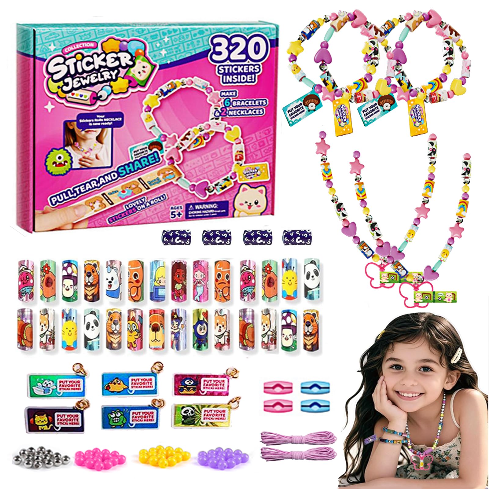 Goorder 320 Sticker Bracelet Set for Kids 6+, DIY Friendship Bracelet Making Kit for Girls - Fun & Creative Stickers, Toys for Ages 6 7 8 9 10 11 12 Years Old Birthday Gifts — image 1